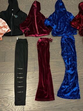 Like-new, matching girl’s velour hoodies/leggings sets, size 7/8